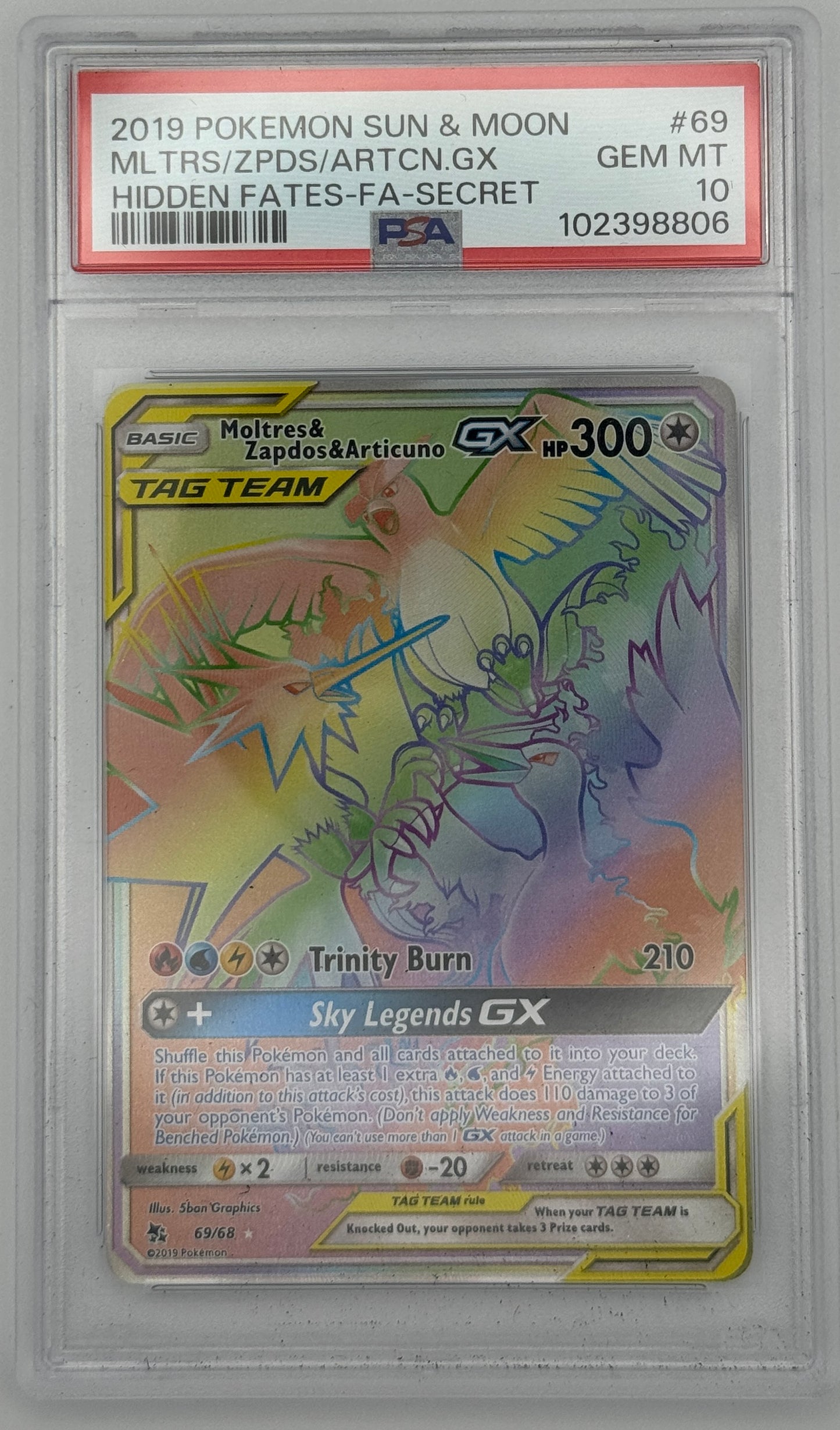Moltres & Zapdos & Articuno GX #69 PSA 10 Hidden Fates